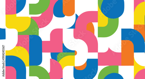 Vibrant Holi festival pattern with colorful geometric shapes on a white background, featuring a lively and festive vector design.