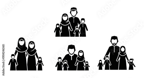 Muslim Family Icon Set Diverse Generations Together.