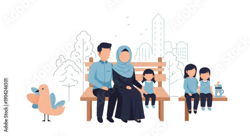 Muslim Family Enjoying A Day In The Park Together.