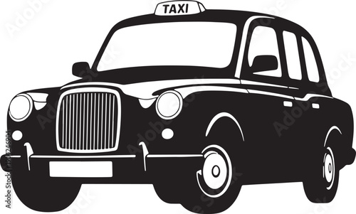 Black silhouette of a vintage taxi cab with a roof sign
