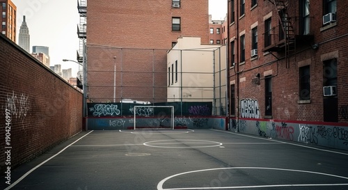 Urban street soccer court with graffiti and city buildings soccer football cup background download 2026 2027