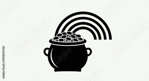 Pot of gold with rainbow icon simple black and white vector illustration for St Patricks Day concept isolated on white
