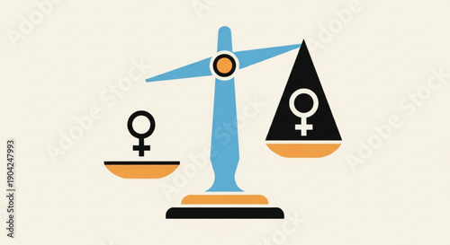 Scales of justice with female symbols representing gender inequality and imbalance flat vector illustration for social awareness and legal concepts
