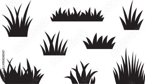 Black vector grass silhouette on white background