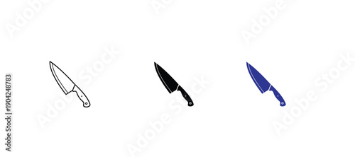 Kitchen Knife Icon Set in Outline and Solid Style