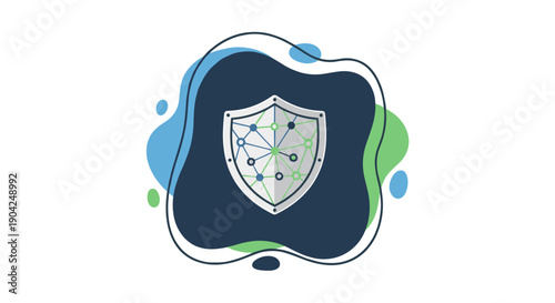 A digital shield with an intricate network pattern symbolizes robust data protection and cybersecurity in a modern, abstract design.