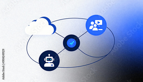 Digital Network Conceptualization: An abstract representation of a digital network, with interconnected icons representing different aspects of cloud computing and information sharing.