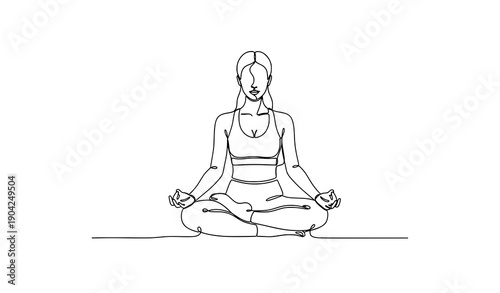 Yoga and meditation woman continuous line minimalist vector illustration