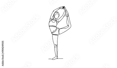 Woman doing yoga fitness pose continuous line art minimalist vector