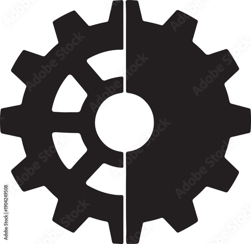Broken gear wheel icon, industrial mechanism, settings symbol, engineering part, mechanical device, vector illustration