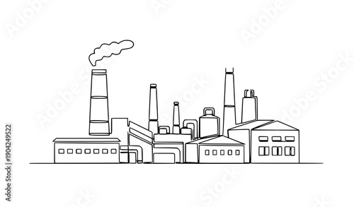 Industrial factory continuous line drawing plant architecture vector illustration