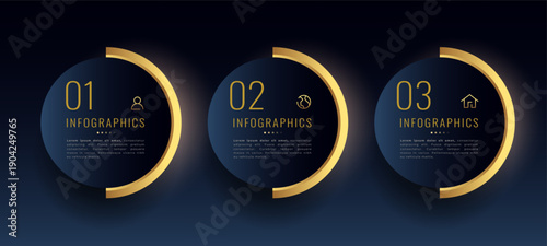 three step or option premium infographic banner in flowchart diagram
