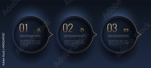 3 steps or process golden infographic banner for your client