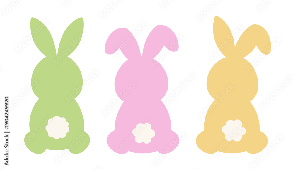 Fototapeta premium Cute cartoon rabbit back and tail icons vector clipart set. Simple Adorable bunny back view flat illustration collection.