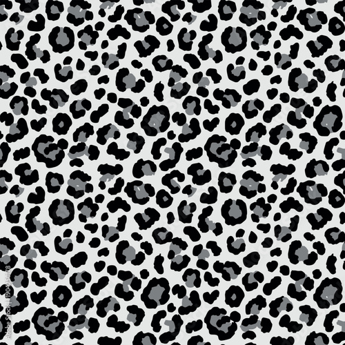 A seamless pattern of gray and black leopard spots on white background