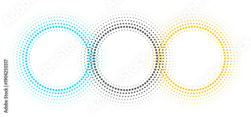 set of circular halftone dotted frame in different color