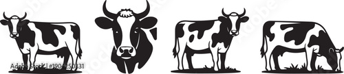 Cow vector icons set showcasing cattle in various poses and silhouette design