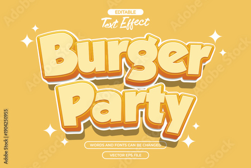 Burger party editable text effect with cartoon text style and with cute decoration