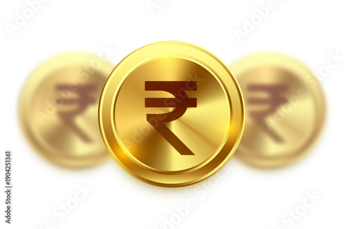 isolated 3d inr rupee symbol on golden coin design