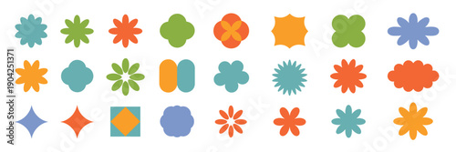 Abstract Geometric Shapes illustration, colorful groovy brutal figures with modern Swiss design aesthetic, bold minimal composition, isolated on white background, suitable for branding, posters, web d