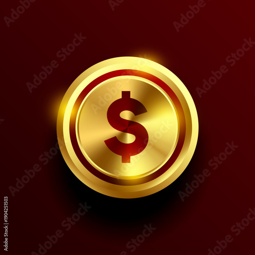 shiny and golden US dollar golden coin in 3d style