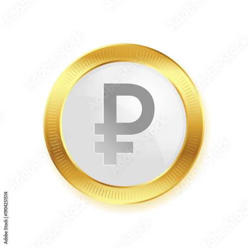 isolated golden coin with ruble symbol design