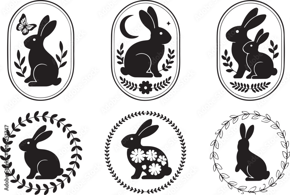 Fototapeta premium Easter bunny rabbit silhouette graphics vector illustration