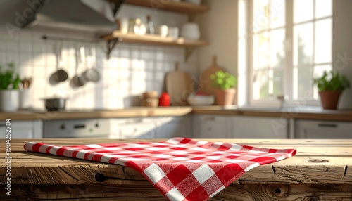 Red and white checkered tablecloth kitchen.