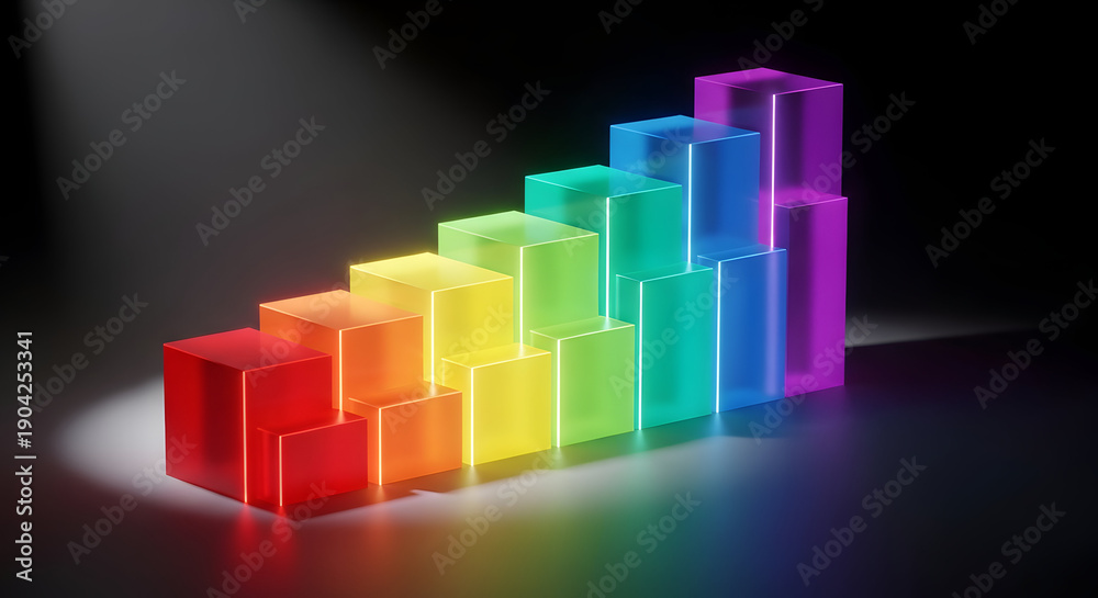 Obraz premium Rainbow colored glass blocks in a gradient formation