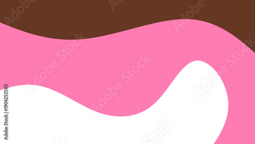 Sweet melting chocolate and pink strawberry icing glaze background. Melted syrup or dripping liquid sauce. Minimalist sweet chocolate and strawberry pink background.