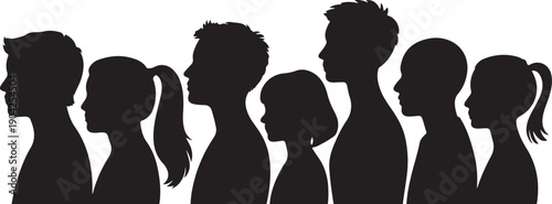 Head silhouettes of people. Black and white