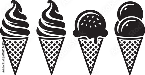 Ice cream vector icons set with four classic dessert designs in black