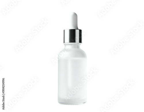 Frosted glass dropper bottle with silver accent, isolated