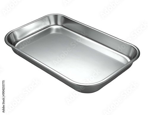Shiny rectangular metal baking pan with rounded corners