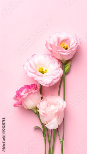 Four delicate pink blooms on a pastel pink background