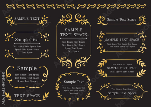 Luxury Gold Decorative Frames and Elegant Borders on Black Background