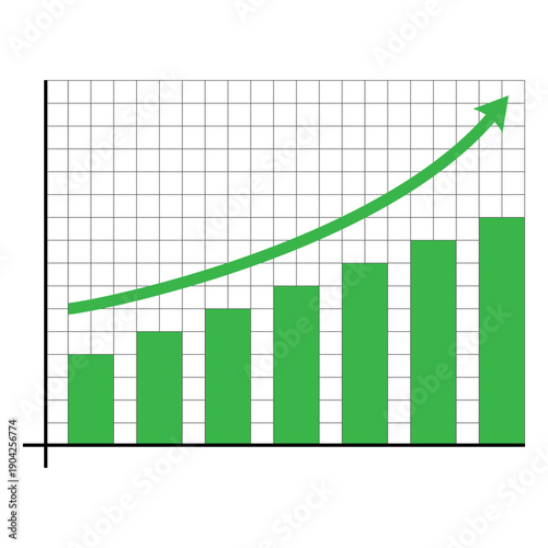 Принти на полотні Green Bar Chart with Upward Arrow Showing Financial Growth on Grid
