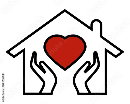 Home care icon showing love and protection for family support services