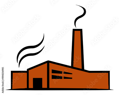 Factory building icon in line style representing industrial production and manufacturing