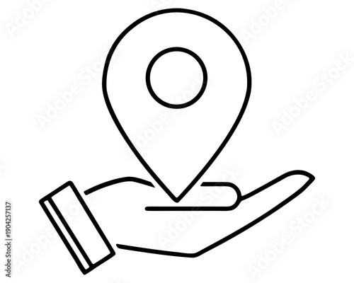 Hand holding location pin icon for map navigation and delivery services