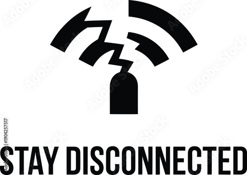 Black disconnected Wi Fi symbol with text on white background WiFi offline