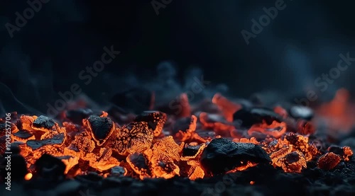 Looping glowing embers and hot coals with flying sparks and smoke