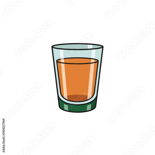 Vibrant orange liquid shot glass illustration vector graphic. A clear glass filled with a bright, refreshing drink, perfect for beverage menus, party themes, or cocktail concepts