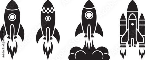 Rocket vector icons set with space shuttle designs and launch symbols