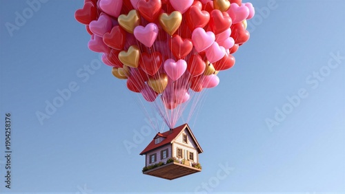 Heart-Balloon-Raised House in the Sky