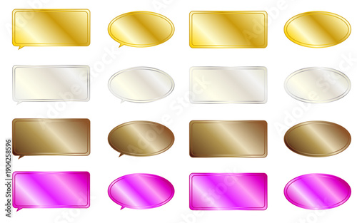 メタリックな吹き出しセット。金銀銅と赤い色のメタリックふきだし。