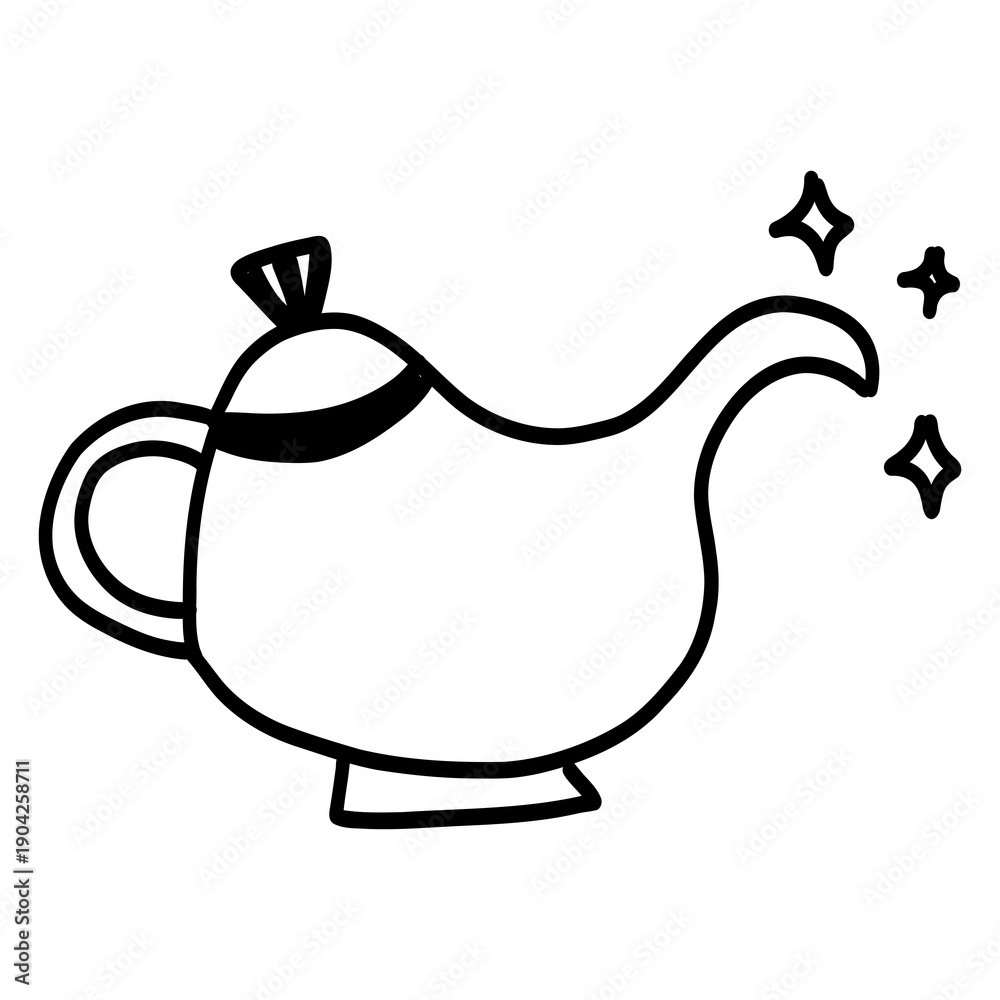Obraz premium Cute magic teapot with sparkle sparks islamic arabian arabic icon ramadan eid element kids illustration design