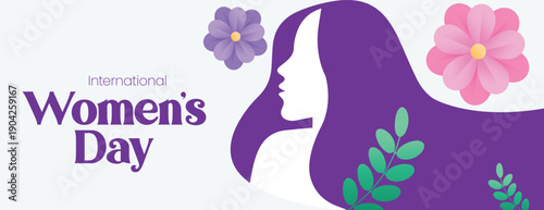 8 March International Women’s Day floral background vector for website header social media cover banner women silhouette illustration template design promotional advertising marketing