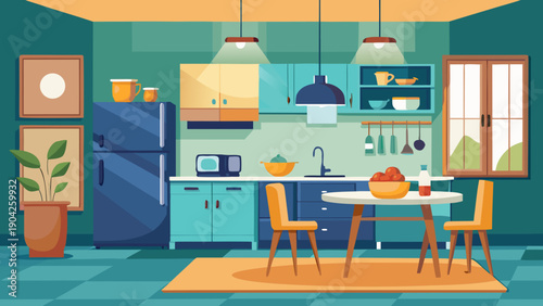 A cozy modern kitchen with a warm and inviting atmosphere for family gatherings Vector, illustration