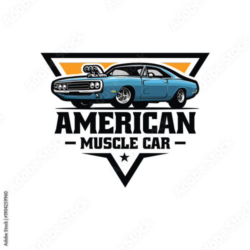 American muscle car emblem logo vector isolated in white background. Best for autmotive car club related industry